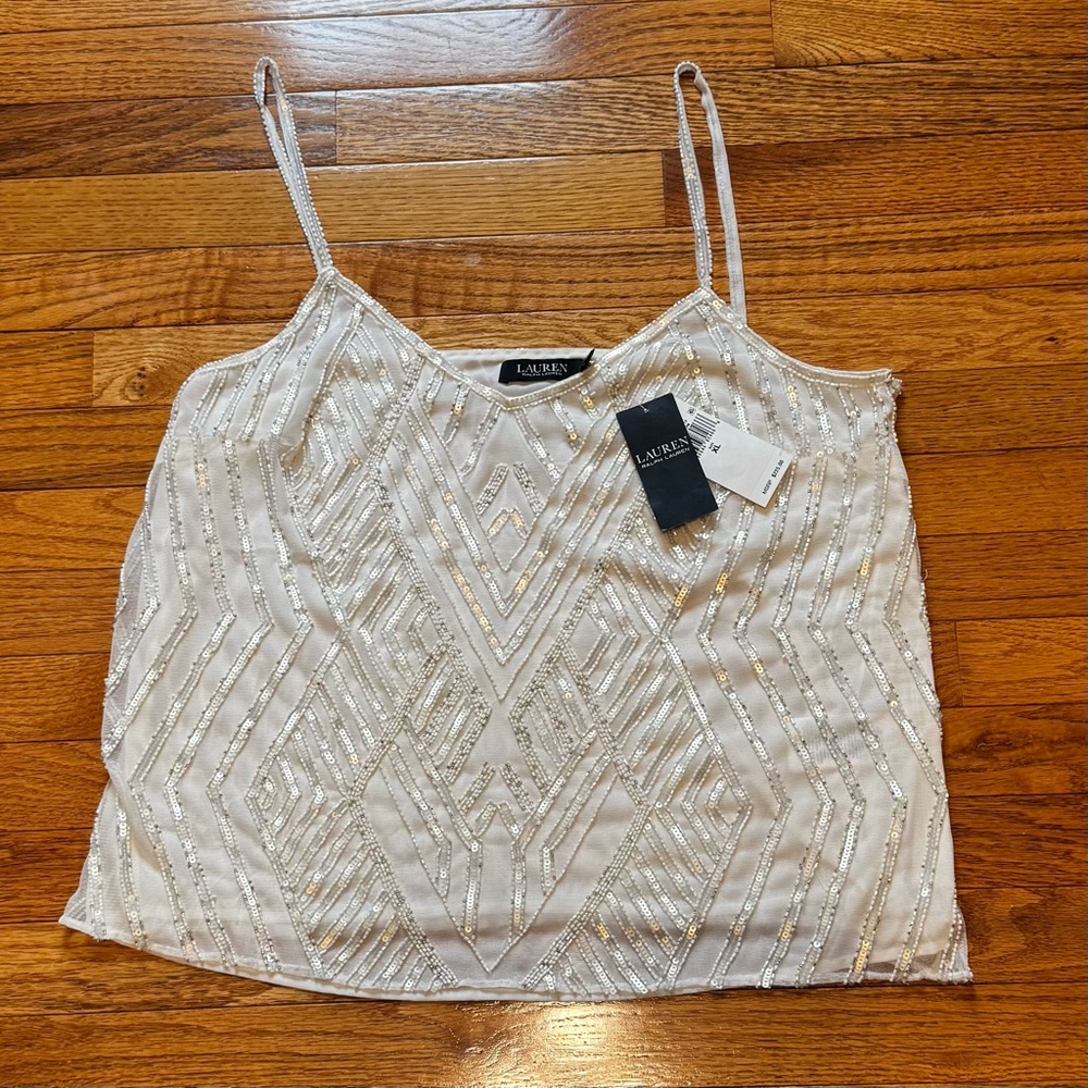 Lauren Ralph Lauren Mascarpone Cream Beaded Tulle Camisole